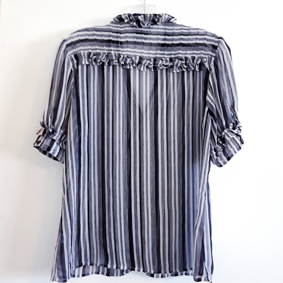George ME Black and White Sheer Blouse Size Medium - Picture 5 of 7